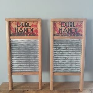 Vintage Washboard Set - Silver and Brown
